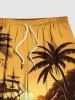 Plus Size Coconut Tree Sun Sailboat Print Hawaii Beach Shorts For Men -  
