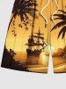 Plus Size Coconut Tree Sun Sailboat Print Hawaii Beach Shorts For Men -  