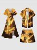 Short de Plage Hawaiien Imprimé Cocotier et Soleil Grande Taille pour Homme - Jaune 8XL
