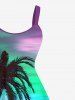 Plus Size Coconut Tree Bird Sea Tie Dye Print Hawaii Tank Dress -  