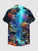 Plus Size Coral Fish Sea Creature Print Buttons Pocket Hawaii Shirt For Men -  