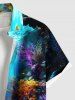 Chemise à Imprimé Ornées de Corail D'Etoiles de Mer et Boutons de Corail avec Poche Grande-Taille pour Hommes - Bleu M
