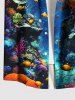 Plus Size Coral Fish Sea Creature Print Buttons Pocket Hawaii Shirt For Men -  