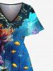 Plus Size Coral Fish Sea Creature Print Split Hawaii Midi Dress -  