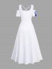 Maxi Robe Hawaïen Croisée Fleur Peinture Eclaboussée Imprimée à Epaule Dénudée de Grande Taille - Blanc 1X