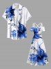 Maxi Robe Hawaïen Croisée Fleur Peinture Eclaboussée Imprimée à Epaule Dénudée de Grande Taille - Blanc 1X