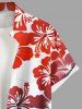 Plus Size Hibiscus Flower Tropical Print Buttons Pocket Hawaii Shirt For Men -  