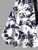 Robe Trapèze Ceinturée Fleur et Feuille Imprimés de Grande Taille à Col Relevé avec Boutons - Noir XS