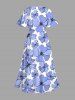 Robe Hawaïen Mi-Longue Fendue Fleur Imprimée de Grande Taille - Bleu M