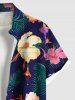 Chemise Imprimé à Feuilles Tropicales Colorées et Fleurs à Boutons Grande Taille avec Poche pour Homme - Noir 4XL