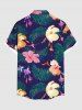 Chemise Imprimé à Feuilles Tropicales Colorées et Fleurs à Boutons Grande Taille avec Poche pour Homme - Noir 4XL