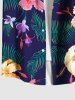 Chemise Imprimé à Feuilles Tropicales Colorées et Fleurs à Boutons Grande Taille avec Poche pour Homme - Noir 4XL
