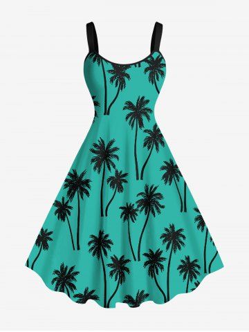 Plus Size Coconut Tree Print Hawaii Tank Dress - GREEN - M