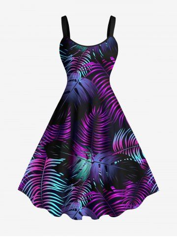 Robe Enveloppante Imprimée de Feuilles Tropicales Colorées - BLACK - 6X