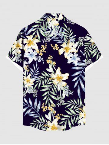Lily Flower Leaf Branch Print Plus Size Matching Hawaii Beach Outfit For Couples