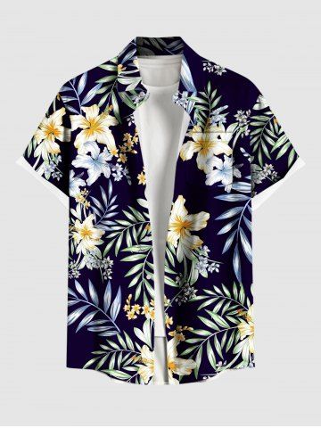 Lily Flower Leaf Branch Print Plus Size Matching Hawaii Beach Outfit For Couples