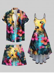 Contrastant Imprimé Perroquet Tropical Grande Taille Costume de Plage Rouleau pour Couples - Jaune 