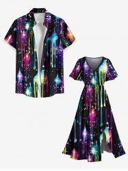 Tenue Brillante à Imprimé Peinture Colorée et Etoiles Brillantes Grande-Taille pour Femmes - Noir 