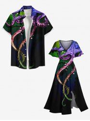 Colorful Octopus Bubble Seabed Print Hawaii Plus Size Matching Outfit For Couples -  