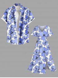 Costume de Plage Grande Taille Imprimé à Fleurs Assorti pour la Plage - Bleu 