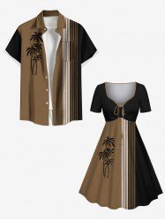 Coconut Tree Stripes Colorblock Print Plus Size Matching Hawaii Beach Outfit For Couples -  