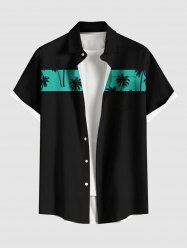 Plus Size Coconut Tree Colorblock Print Buttons Pocket Hawaii Shirt For Men -  