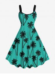 Plus Size Coconut Tree Print Hawaii Tank Dress -  