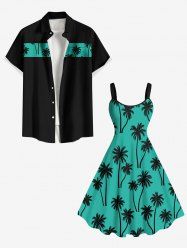 Tenue de Plage Contrastante Imprimé Cocotier Grande Taille pour Couples - Vert 