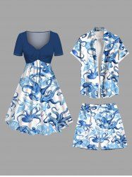 Octopus Shell Starfish Conch Cruise Print Plus Size Matching Outfit For Couples -  
