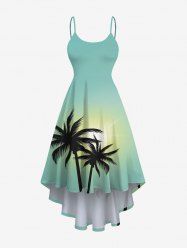 Plus Size Coconut Tree Sun Ombre Print High Low Hawaii Cami Dress -  