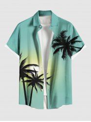 Plus Size Coconut Tree Sun Ombre Print Buttons Pocket Hawaii Shirt For Men -  