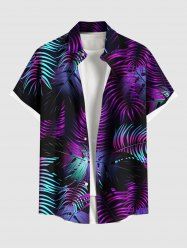 Plus Size Colorful Tropical Leaf Print Buttons Pocket Hawaii Shirt For Men -  