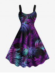 Plus Size Colorful Tropical Leaf Print Hawaii Tank Dress -  