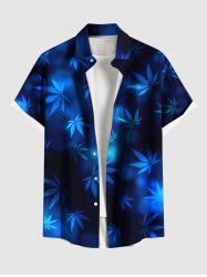 Plus Size Ombre Maple Leaves Print Hawaii Button Pocket Shirt For Men -  