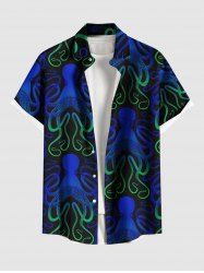Plus Size Ombre Octopus Print Hawaii Button Pocket Shirt For Men -  