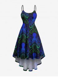 Plus Size Ombre Octopus Print Hawaii High Low Asymmetric Cami Dress -  