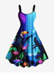 Plus Size Glitter Neon Flower Plant Parrot Butterfly Fall Print Hawaii Ombre A Line Tank Dress -  
