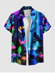 Chemise grande taille à paillettes, motif floral, plante, perroquet, papillon, automne, imprimé hawaïen, ombré, boutonné, poche, pour homme - Bleu L