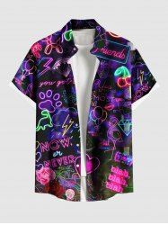 Plus Size Glitter Neon Ombre Heart Rose Flower Dog Balloon Flamingo Dinosaur Print Hawaii Button Pocket Shirt For Men -  