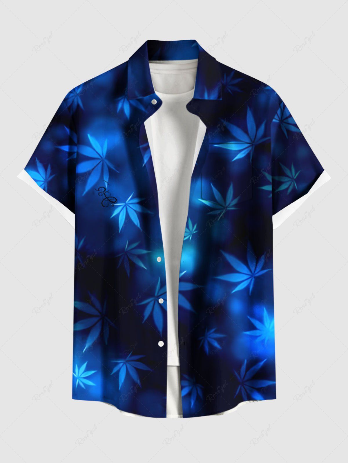 Store Plus Size Ombre Maple Leaves Print Hawaii Button Pocket Shirt For Men  