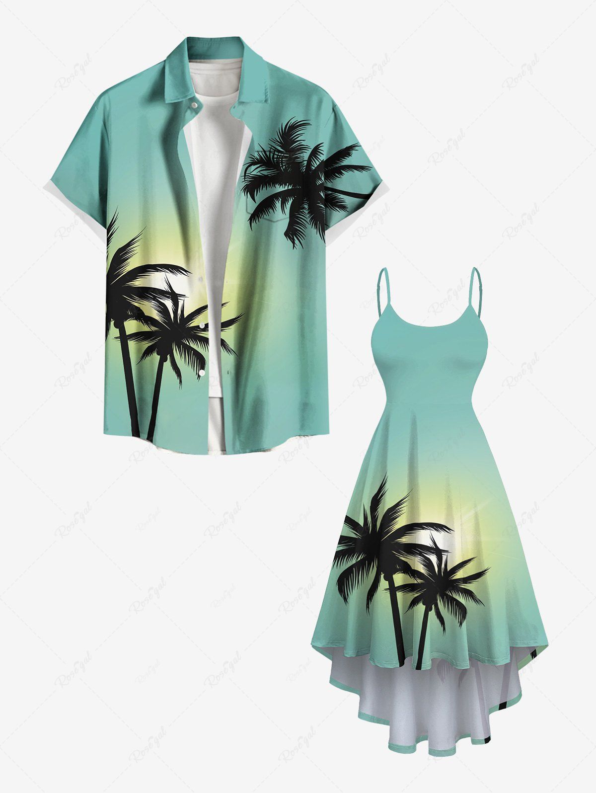 Contrastant Imprimé Cocotier et Soleil Grande Taille pour la Plage Vert clair 