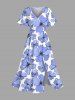 Costume de Plage Grande Taille Imprimé à Fleurs Assorti pour la Plage - Bleu 