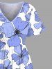 Costume de Plage Grande Taille Imprimé à Fleurs Assorti pour la Plage - Bleu 