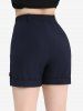 Haut Torsadé à Col Convertible avec Poches à Imprimé Floral et Short Bouclé Couleur Unie Grande-Taille - Pourpre  