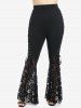 Floral Flocking Tie Dye Crossover Handkerchief Top and Lace Flare Pants Plus Size Outfit -  