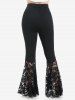 Floral Flocking Tie Dye Crossover Handkerchief Top and Lace Flare Pants Plus Size Outfit -  