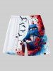 Costume de Plage Grande Taille Imprimé Peinture Rose et Oiseaux pour Couples - Blanc 