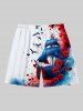 Costume de Plage Grande Taille Imprimé Peinture Rose et Oiseaux pour Couples - Blanc 