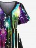 Tenue Brillante à Imprimé Peinture Colorée et Etoiles Brillantes Grande-Taille pour Femmes - Noir 