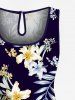 Lily Flower Leaf Branch Print Plus Size Matching Hawaii Beach Outfit For Couples -  